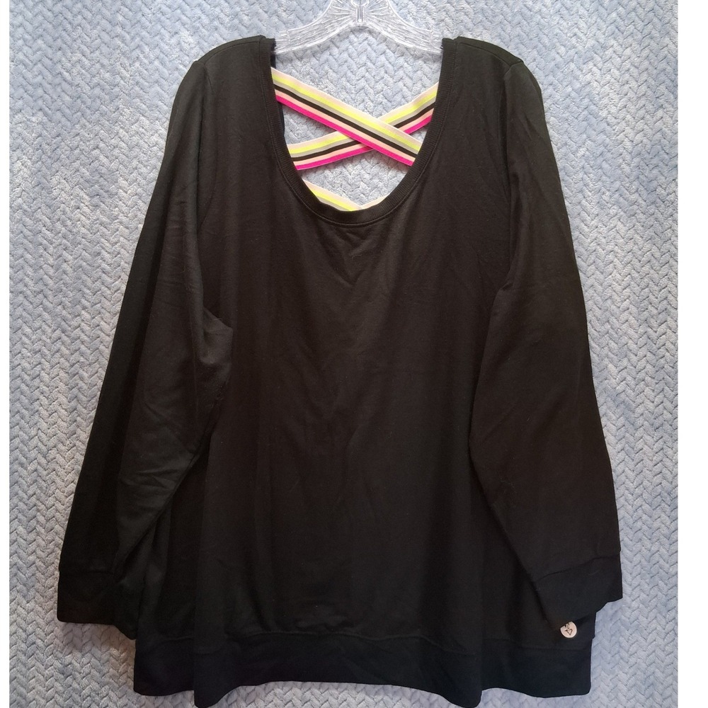 Torrid Active Black Sweatshirt Neon Strappy Crisscross Neck Plus Size 4 4X
